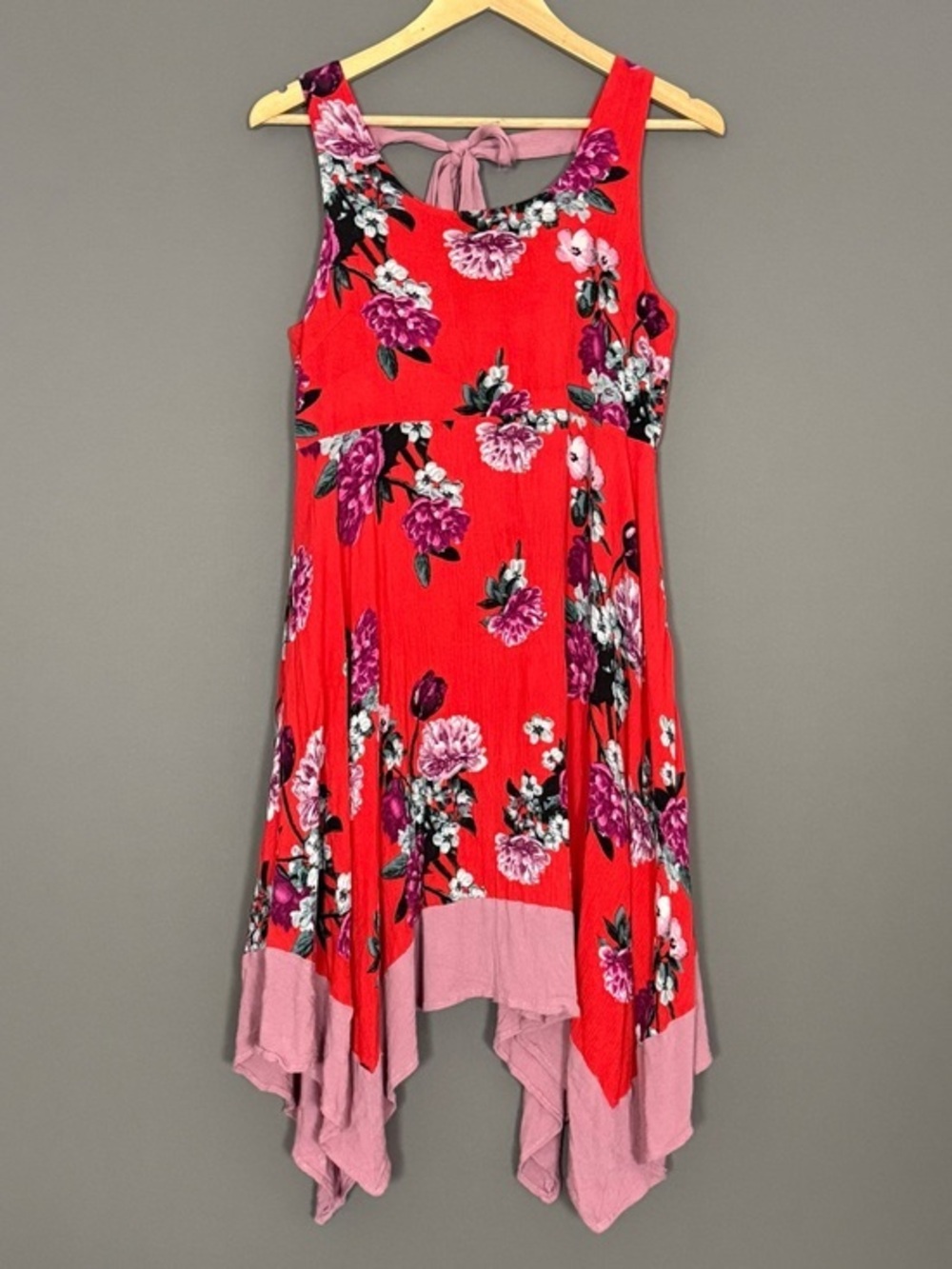 Oddi Floral Handkerchief Hem Sleeveless Boho Dress Floral Red Women’s M